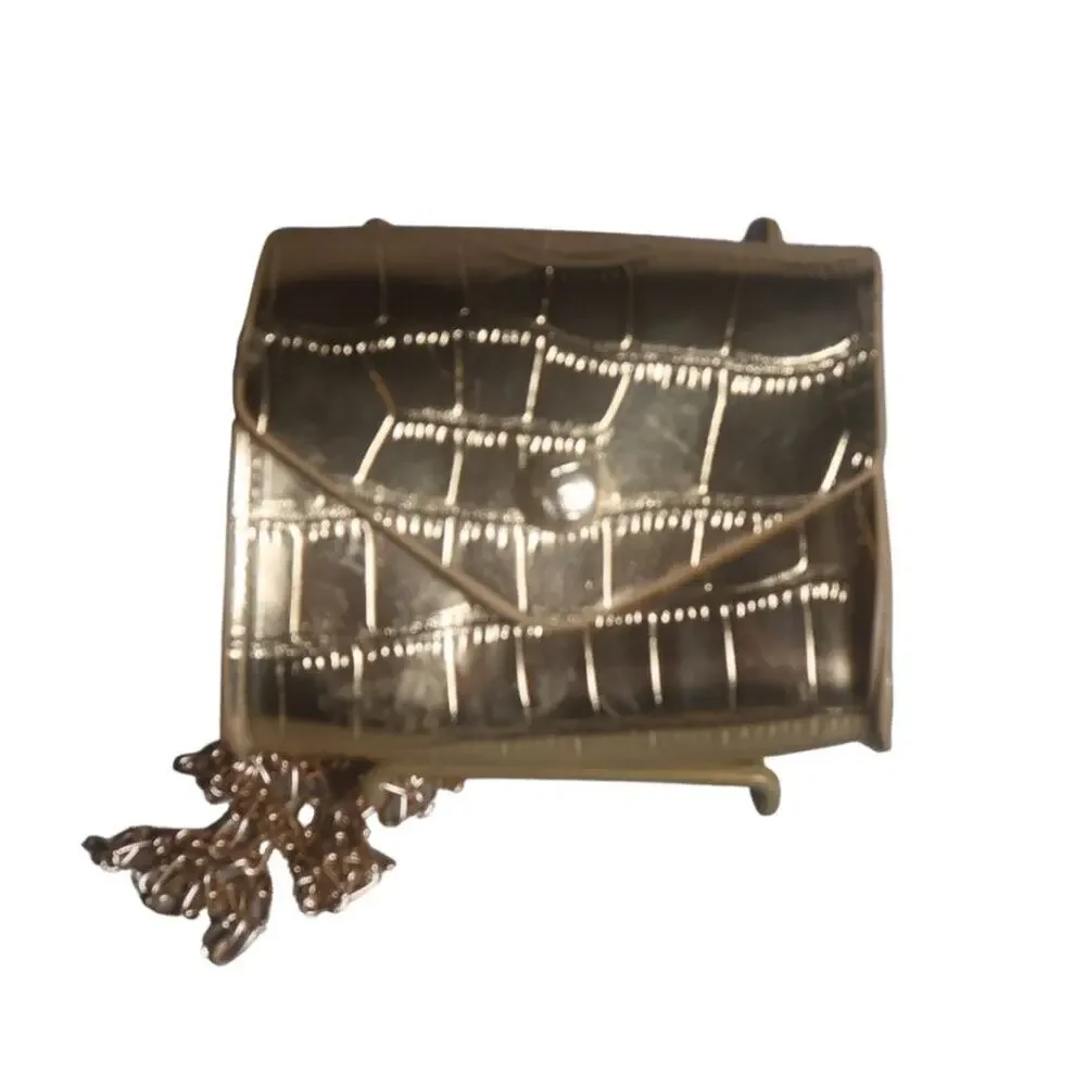 Gold Metallic Croc Mini Crossbody Clutch Chain Bag NWT